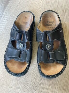 Finn Comfort Black Leather Comfort Slide Sandals EU 37 US 6.5-7 Germany